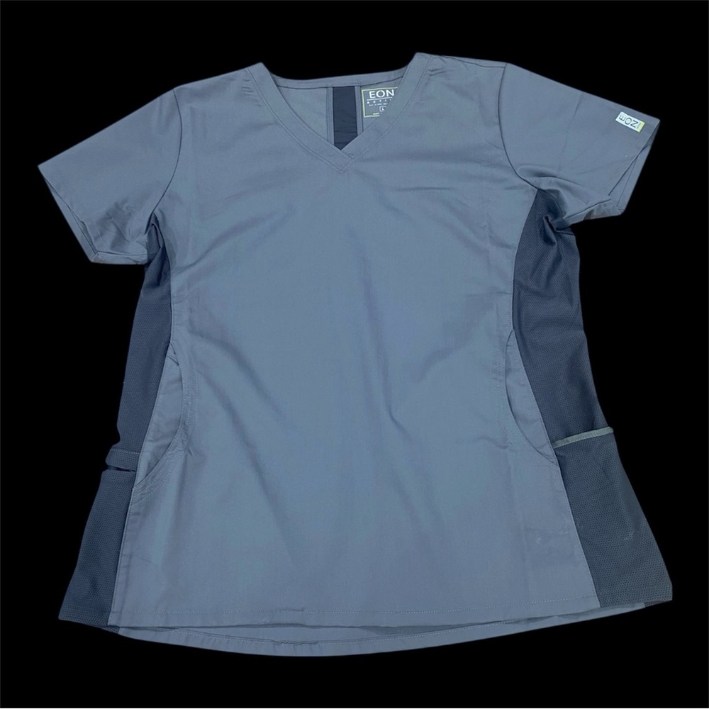 EON Contrast Panel V-Neck Medical Scrub Top - Slate Blue , Large